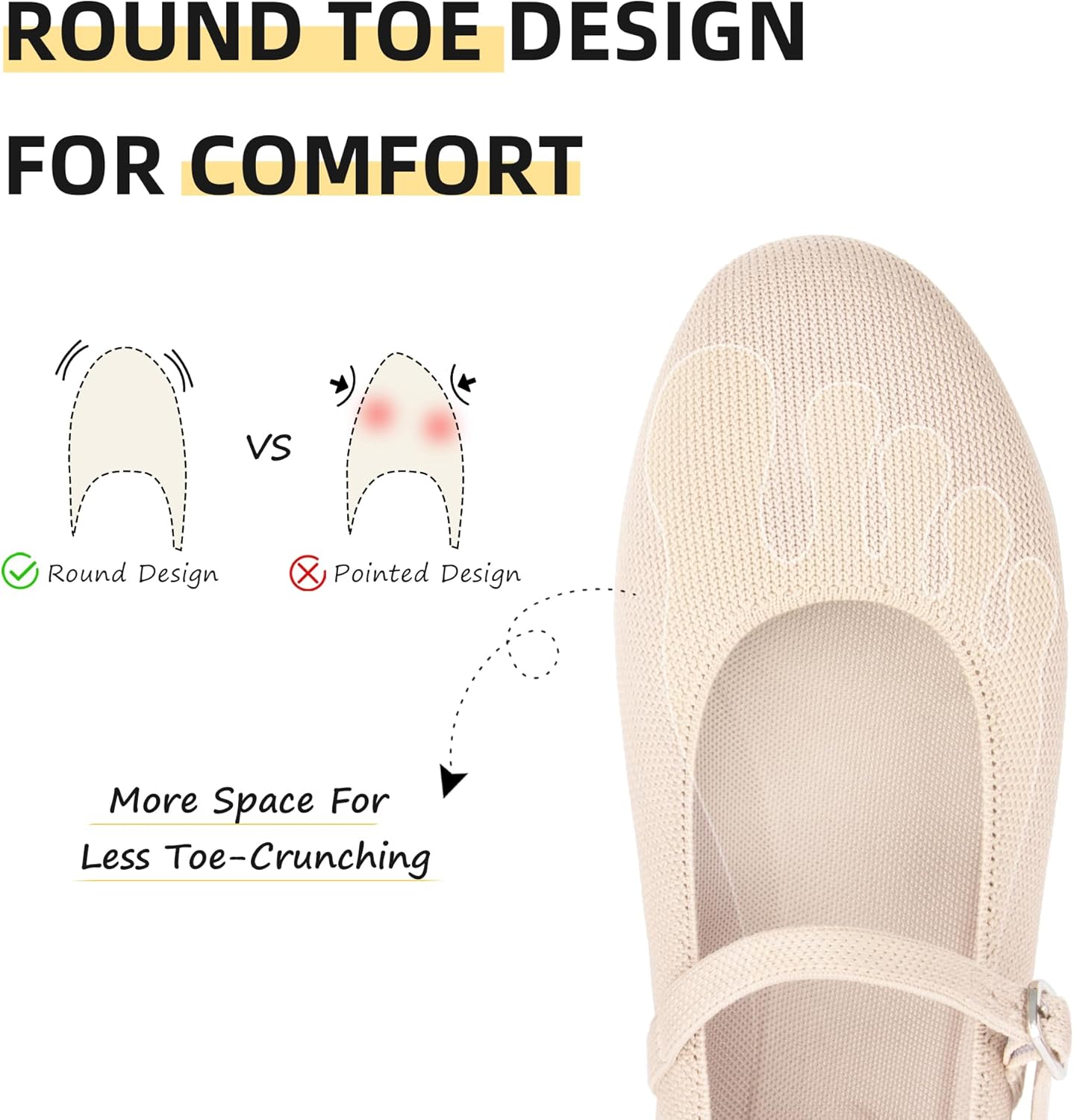 Women's Round Toe Ballet Flats Comfortable Mary Jane Shoes Dressy Slip On Knit Flats Adjustable Straps Washable Flats - Image 4