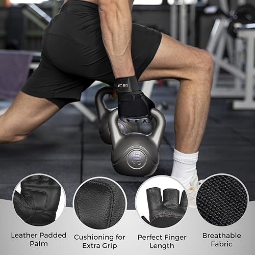 Miniatura 5 de DEFY - Guantes de levantamiento de pesas acolchados con muñequera de 13 pulgadas de largo, guantes de gimnasio de cuero genuino para levantamiento