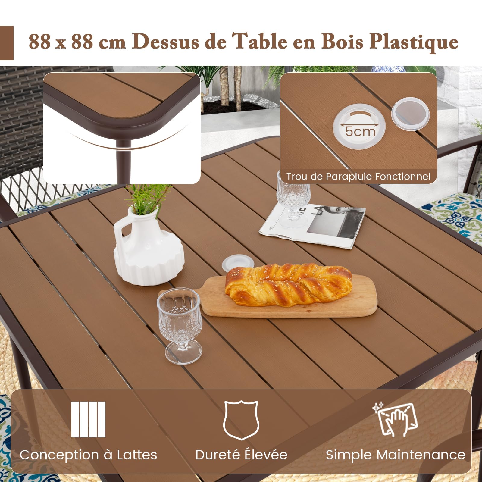 GYMAX Table de Jardin avec 4 Chaises en Rotin pour 4 Personnes