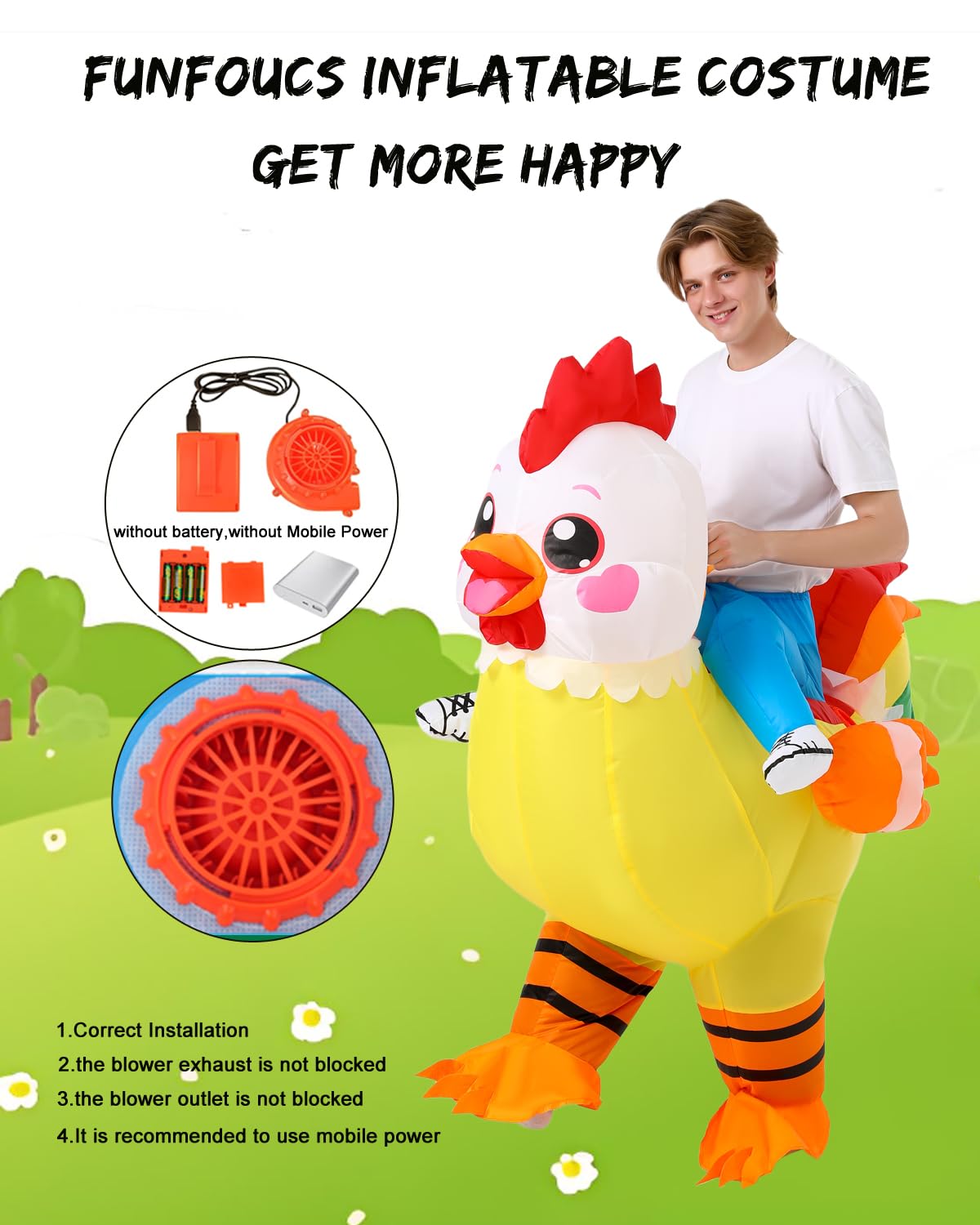 Déguisement Gonflable Coq pour Adulte, Costume Porte-Moi Poulet Amusant, Tenue d'animal pour Carnaval, Halloween, EVG et Soirées Déguisées