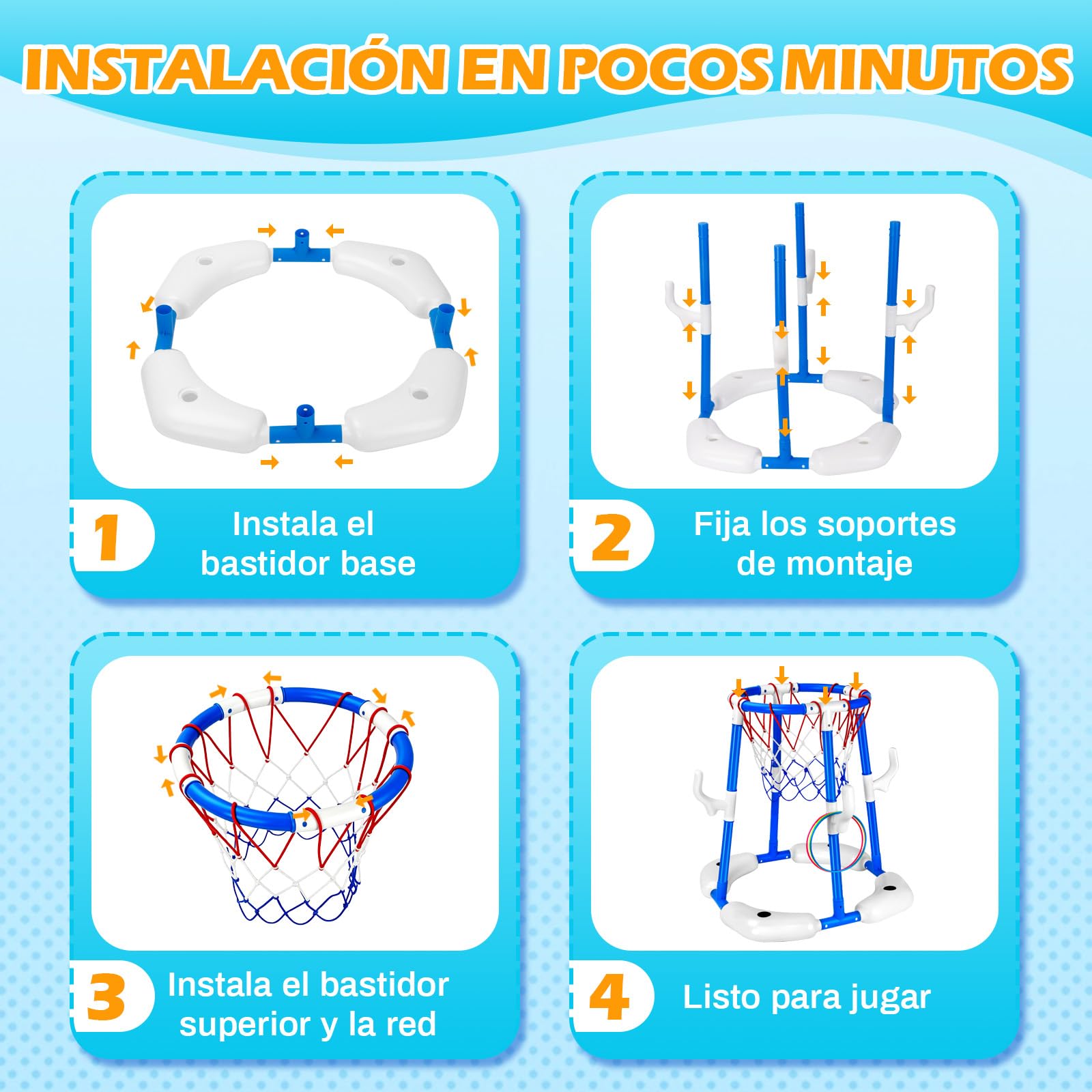 Canasta de Baloncesto Piscina, 2-en-1 Canasta Baloncesto Flotante para Piscina con 2 Pelotas, 12 Anillas y Bomba, Juego de Agua para Adultos Niños