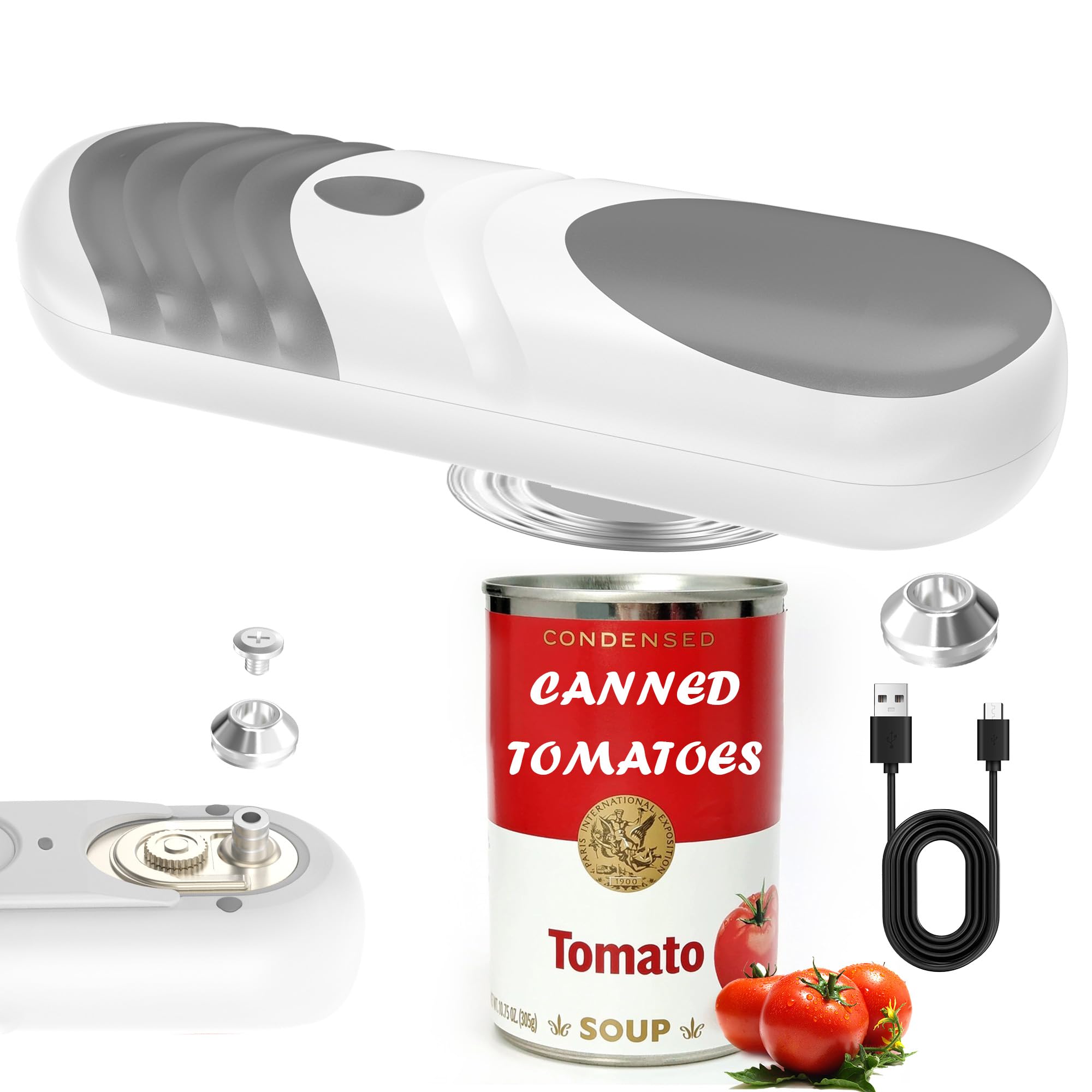 Electric Can Opener, USB Rechargeable Can Openers with Replaceable Blade, Automatic Can Opener for Kitchen Any Can, Smooth Edge, Hands Free, Portable One Touch Opener for Seniors with Arthritis Gray