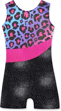XiaoMoSha Gymnastics Leotards for Girls Sleeveless Dance Unitards Ribbon Sparkle Leotard Gymnastics Athletic for Little Girls 3-14 Years