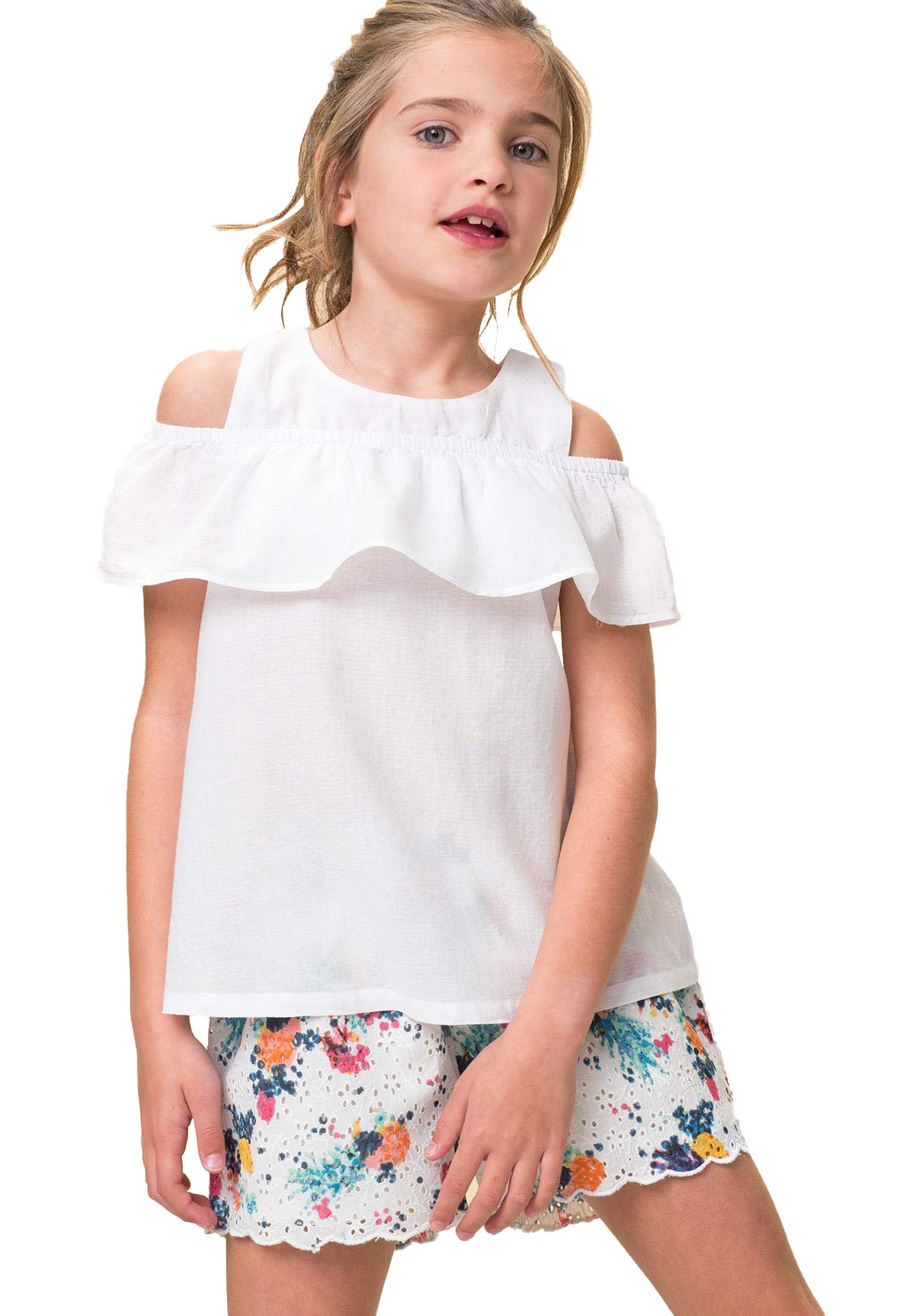 PETIT ALO Camiseta + Pantalón para Niña Verano Floral | Conjunto de Top - Blusa con Short para Niña Desde 2-16 Años