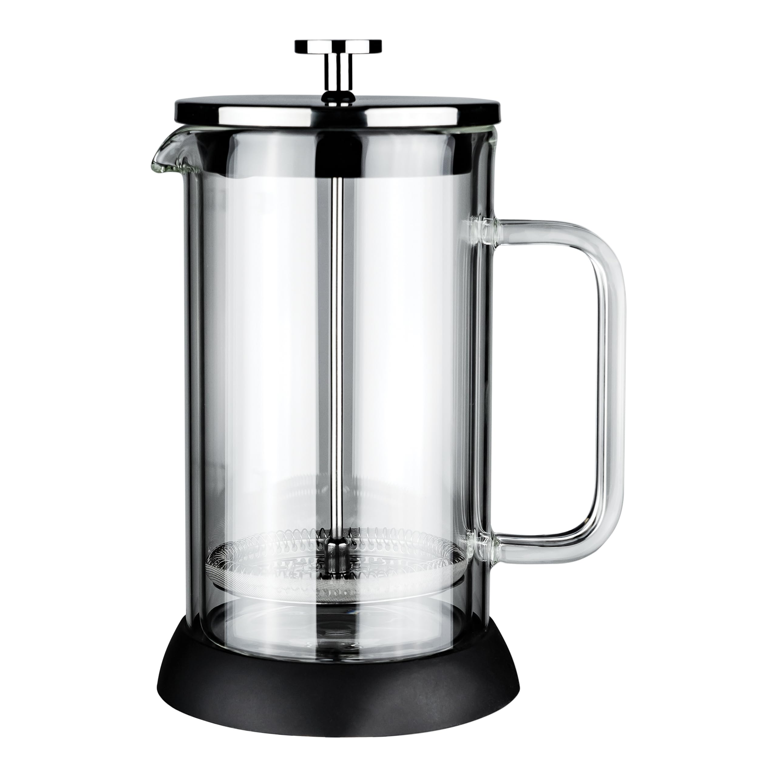 Café Olé Doppio Cafetera de cristal de doble pared, prensa francesa, base antideslizante de silicona, 8 tazas de café expreso/1000 ml, color negro
