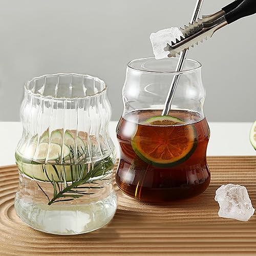 Miniatura 7 de 2 vasos de vidrio acanalado de 18 onzas, diseño acanalado ondulado, ideal para bebidas de café helado, jugo, leche, té, cócteles y más