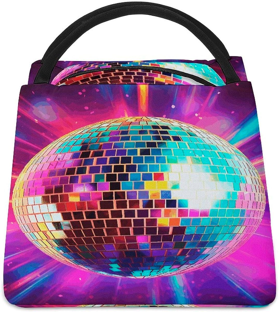 Space Disco Ball Bolsa de almuerzo aislada Bolsa refrigeradora Lonchera | Bolsa de tela Oxford para el almuerzo, lonchera reutilizable, portátil, de gran capacidad, para el trabajo, Picnic, viajes, Camping, playa