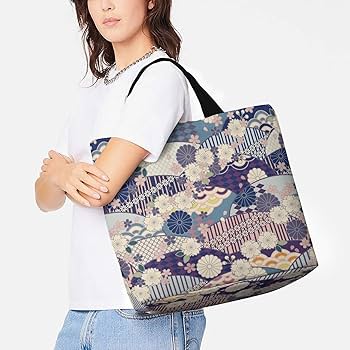 和装用バッグ 花柄ホワイト×水色 Amazon.co.jp: トートバッグ 和風 和柄 青 花柄 ハンドバッグ