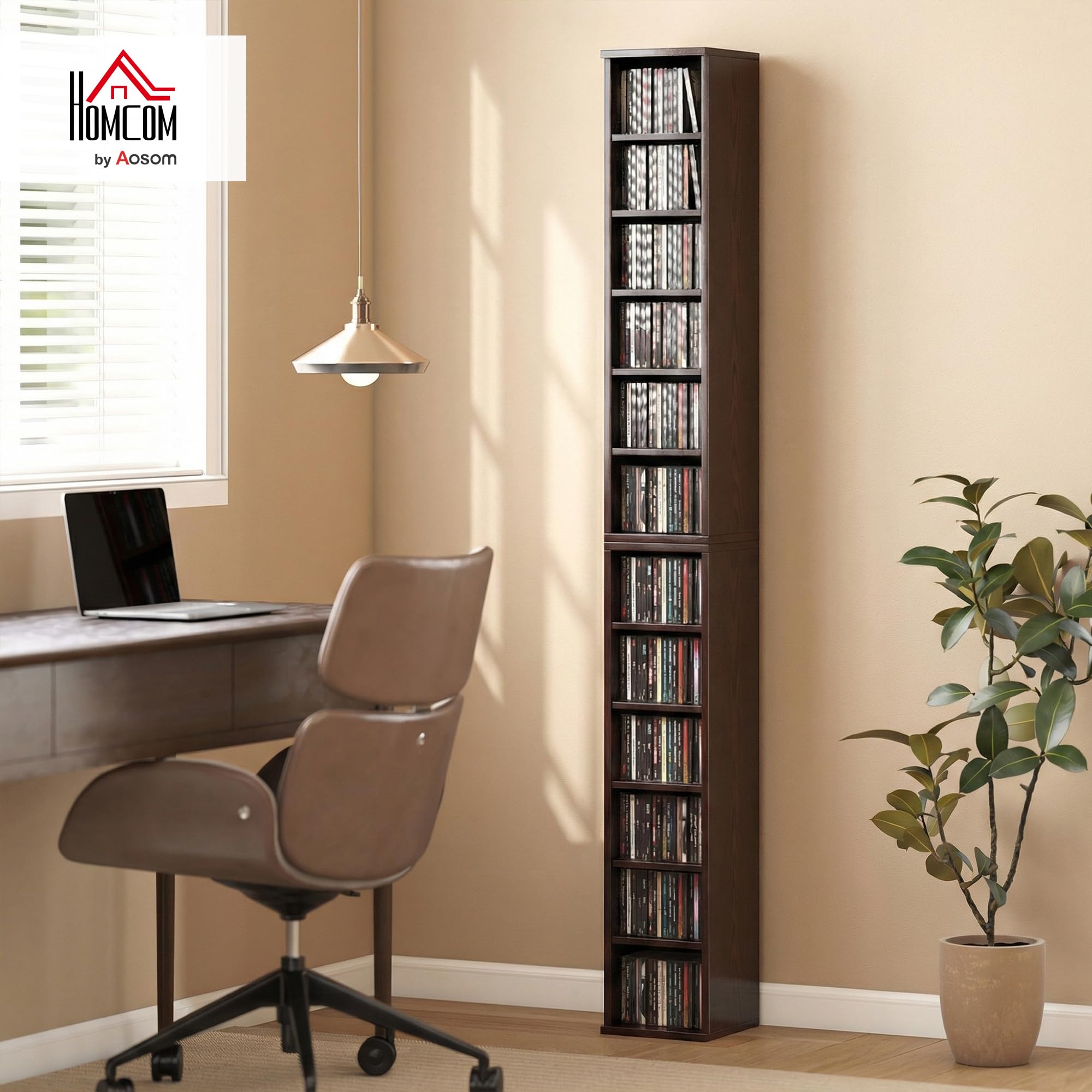 HOMCOM Set di 2 ripiani a colonna armadio CD-DVD 6 + 6 scomparti 21 x 22,5 x 88,5 cm capacità max. 204 CD Marrone