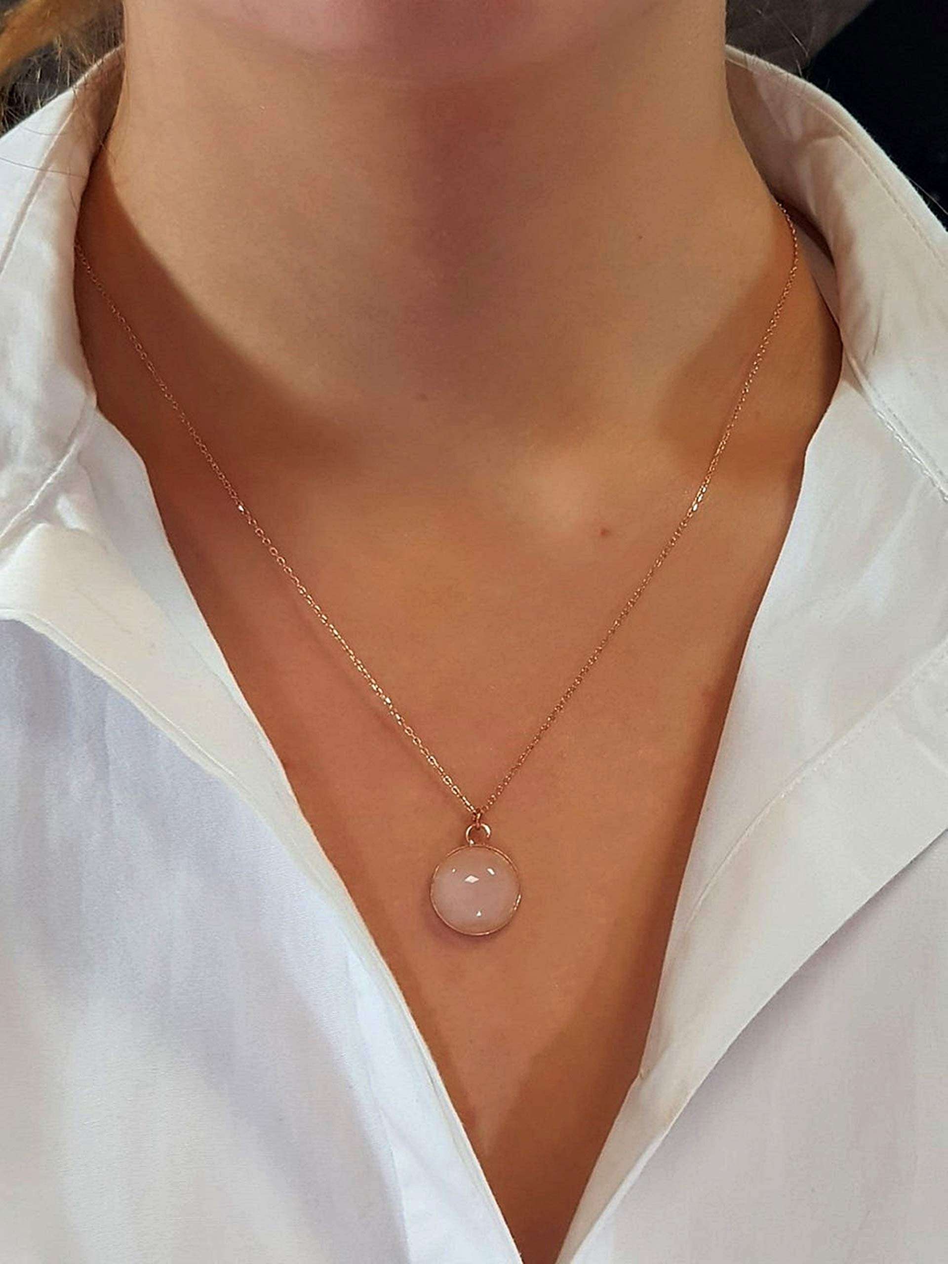 Bestseller - 925 Silber Zarter Rosenquarz in Roségold-Fassung mit passender Silber-Kette - Jahrestag - Geschenk für Sie - Romantisch - Schmuck-Geschenk - Handmade Geschenk - Muttertagsgeschenk