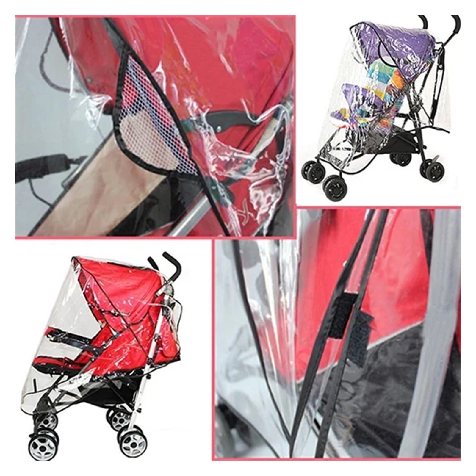 Parapioggia in PVC for passeggino | Bordo Nero Trasparente 75x55x80 cm Protezione antipioggia universale for passeggini