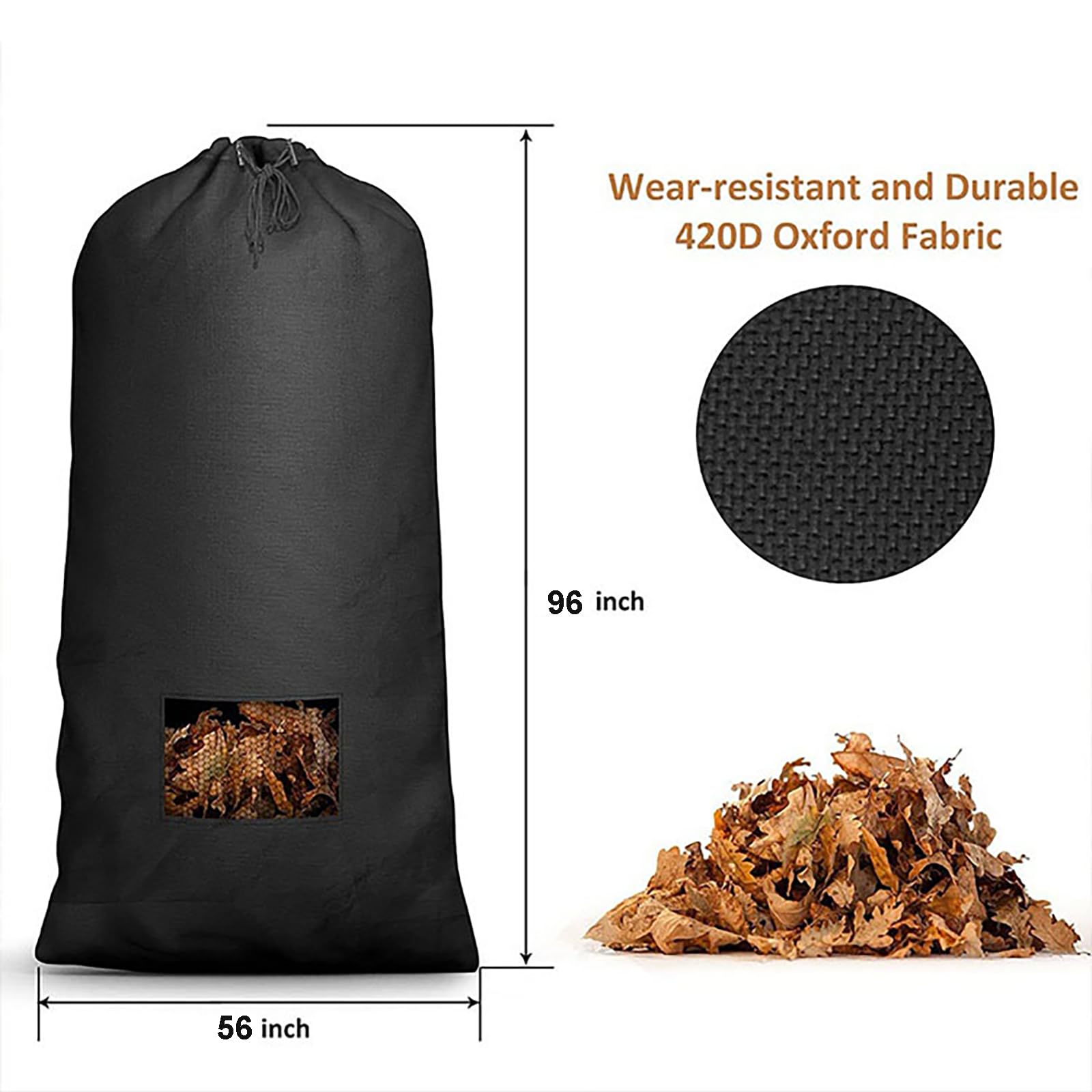 Bolsa universal para cortacésped de 243.8 cm x 142.2 cm, resistente 420D, Oxford, bolsas de residuos de césped y hojas, bolsa de repuesto negra de gran capacidad, colección de jardín, color negro