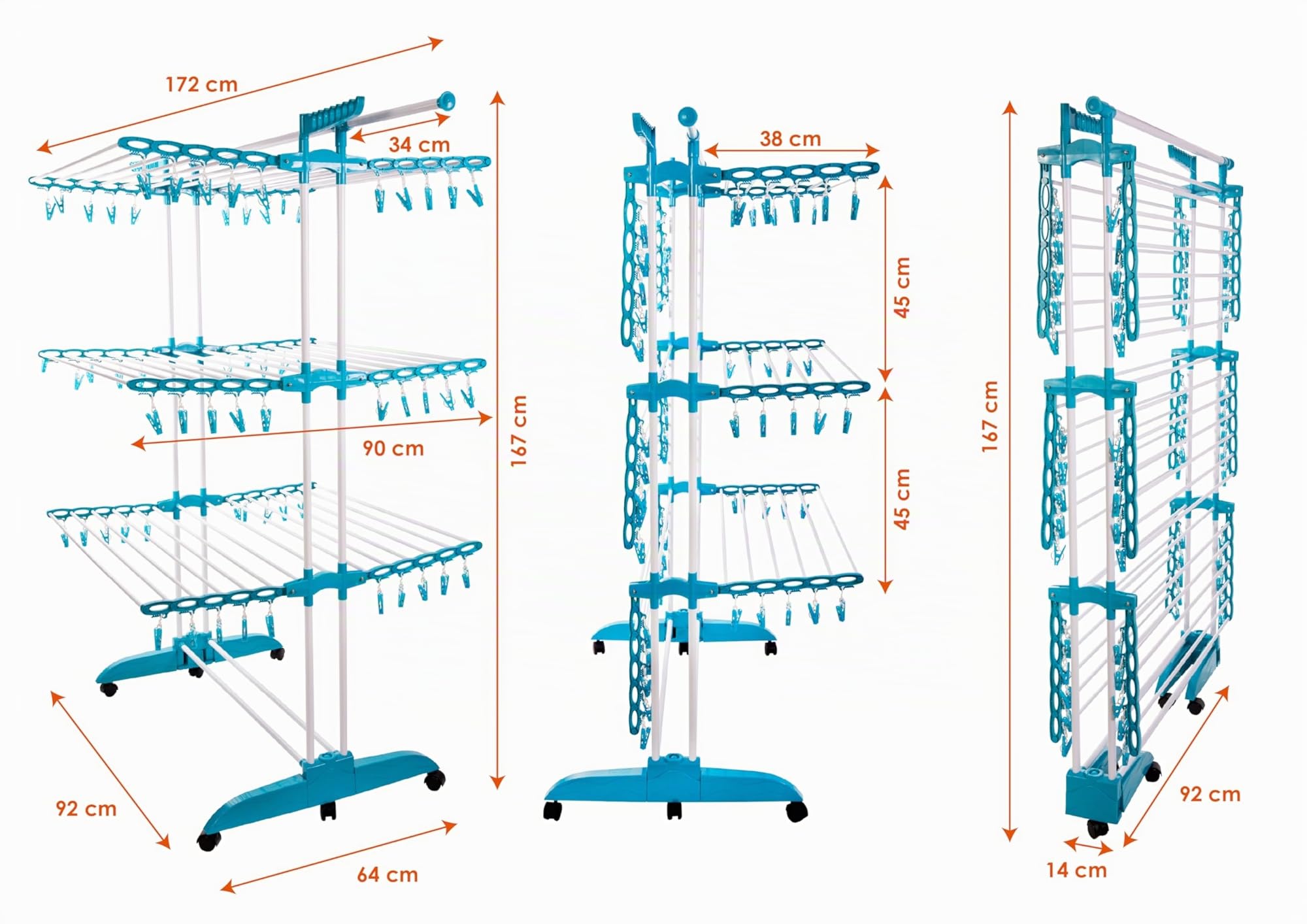 HOME-PRO Corde à Linge BeProHome TendoSpazio Supra 44 mètres en 1. Supporte jusqu'à 40 kg de vêtements. Multipliez Votre Espace, renforcé
