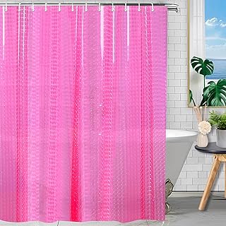 EVA Shower Curtain Liner Hot Pink 3D Water Cube Clear for Bathroom with 12 Rust Proof Metal Grommets, Clear EVA Liner for Girly Bathroom Stall 71x71 Inches - Buy now