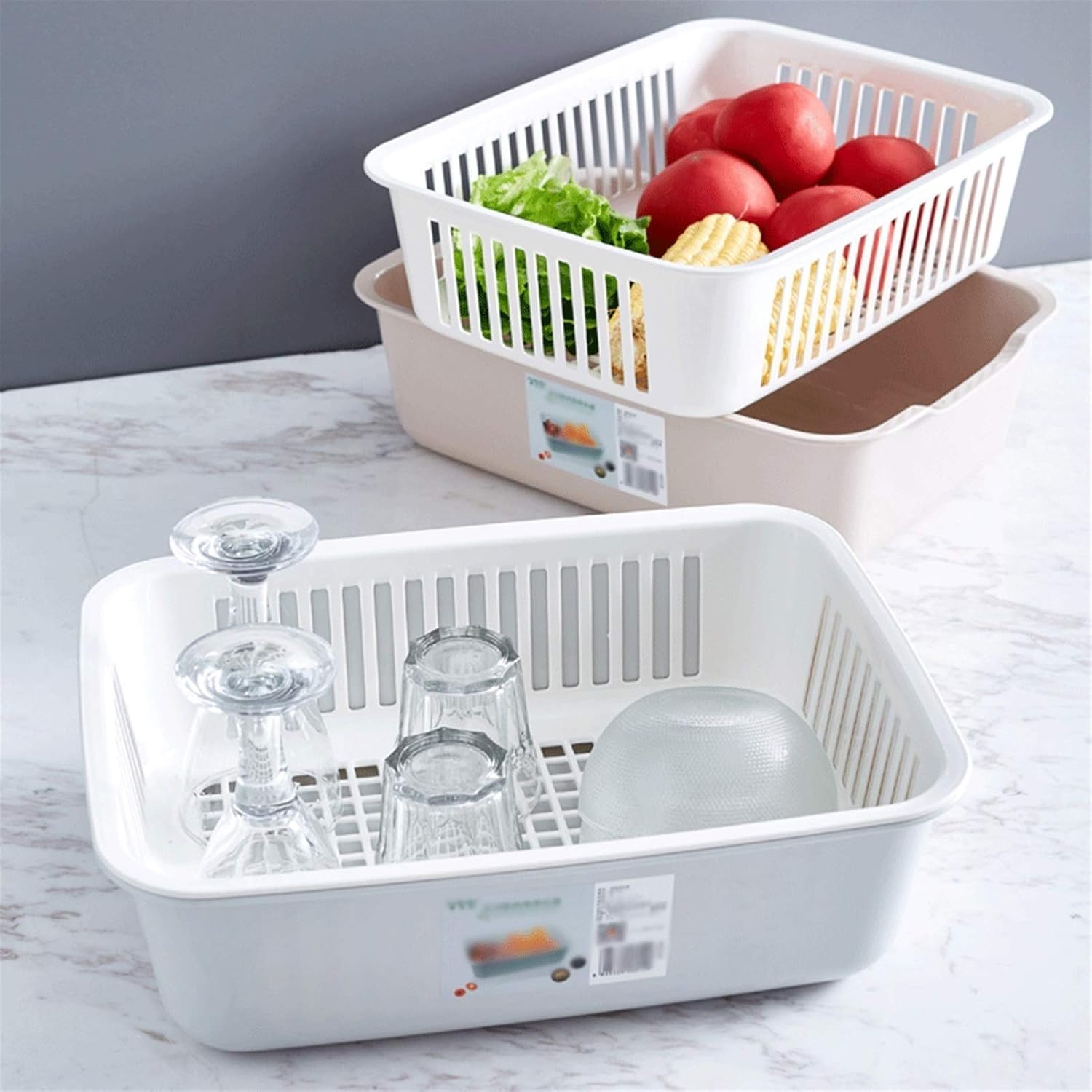 Colander，Colander Strainer，Colander Strainer Basket，Sink Strainer Colander Drain Basket 2 in 1 Square Drain Basket Plastic Household Vegetable Basket Multifunctional Kitchen Sink Can Hold Tableware an