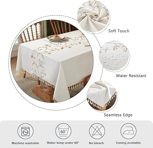 Miniatura 5 de Laolitou Mantel rectangular de lino de algodón impermeable para mesa de comedor, mantel rectangular de cocina, mantel rectangular sin arrugas, color