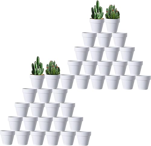 Miniatura 7 de XXYXXY 20 macetas de terracota blancas de 2.95 pulgadas con agujeros de drenaje, macetas jugosas para oficina en casa, alféizar de ventana,