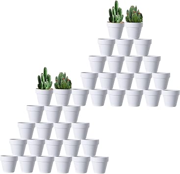 XXYXXY 40 Pieces 2.95 inch Mini with Drain Holes Juicy Flowerpots Home Office, Windowsill, Wedding Decoration FlowerpotsWhite