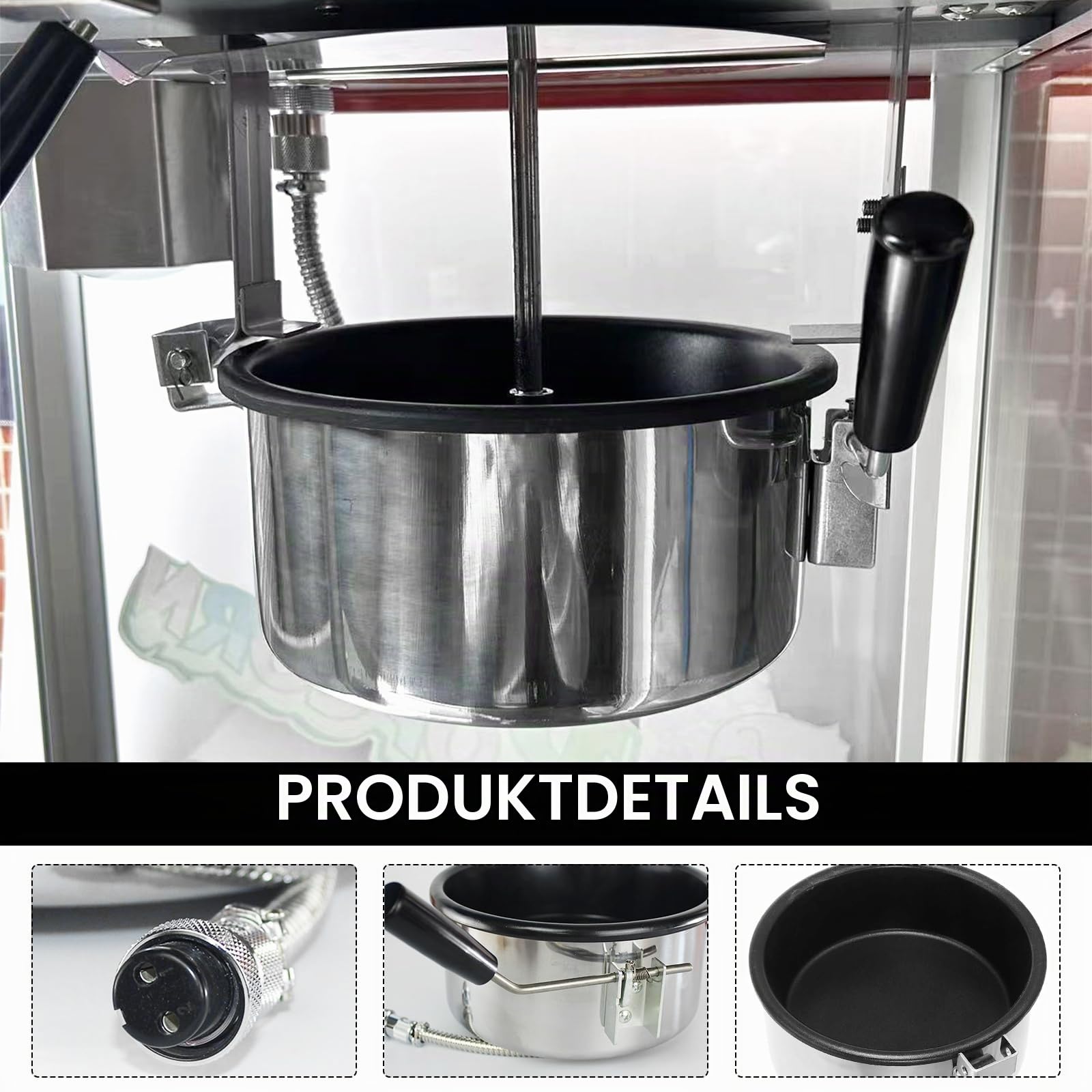 Heissluft Popcornmaschine Zubehör, Popcorntopf 2 Holes-15mm Elektrische Handgekurbelte Popcorn-Herstellerteile ​Topf Anti-Scorch-Pfanne Einfach zu Säubern für Mais und Snack