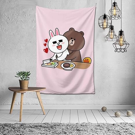 Amazon Co Jp Line Friends ラインフレンズ タペストリー 壁掛け ポスター 背景布 壁飾り 家 リビングルーム ベッドルーム 部屋 おしゃれ 100 150cm ホーム キッチン