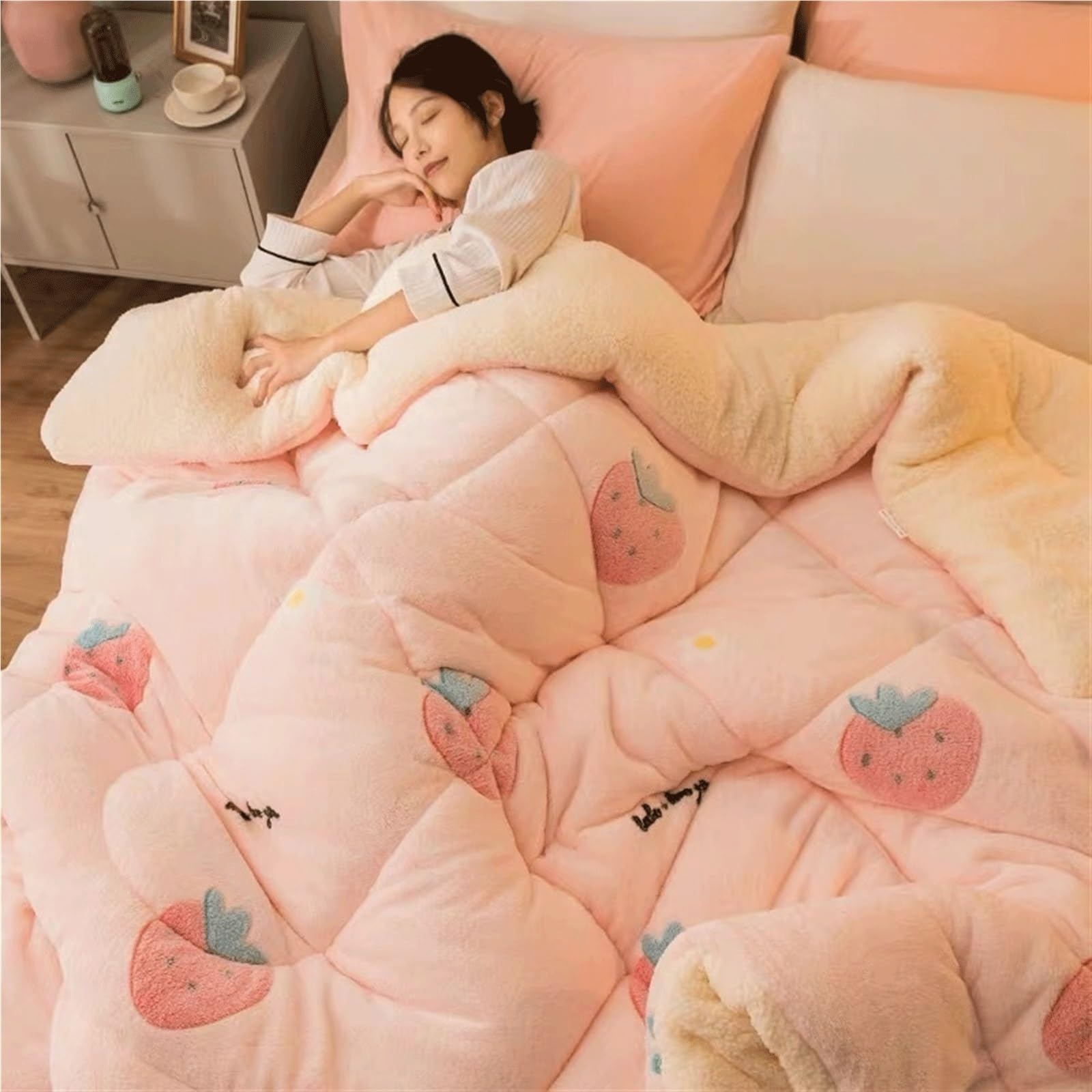 Super Warm Lamb Quilt Winter Blanket，Double-Sided Velvet Warm Quilt, Reversible Flannel Duvet for Home Bedroom Single Double(Color3,150x200cm(3KG))