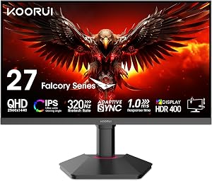 KOORUI 27 inch Gaming Monitor - WQHD (2560x1440) Computer Monitors, 320Hz, 1ms with Adaptive Sync, Extreme Low Motion Blur, HDR400, HDMI DisplayPort, VESA Mountable, Black G2721E