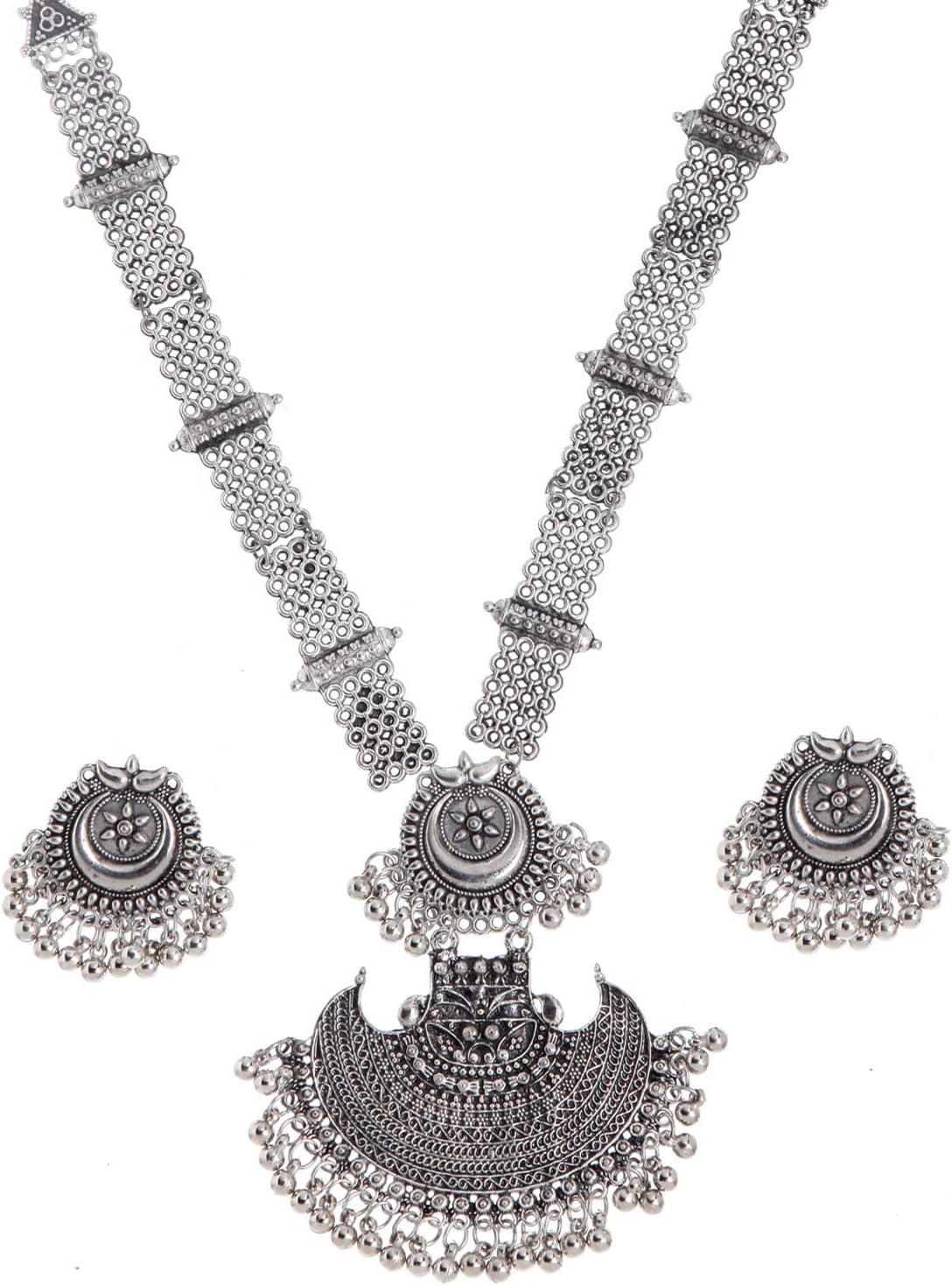Latest Stylish Design Fancy Traditional Oxidised Silver Necklace Jewellery Set for Women (13112s)