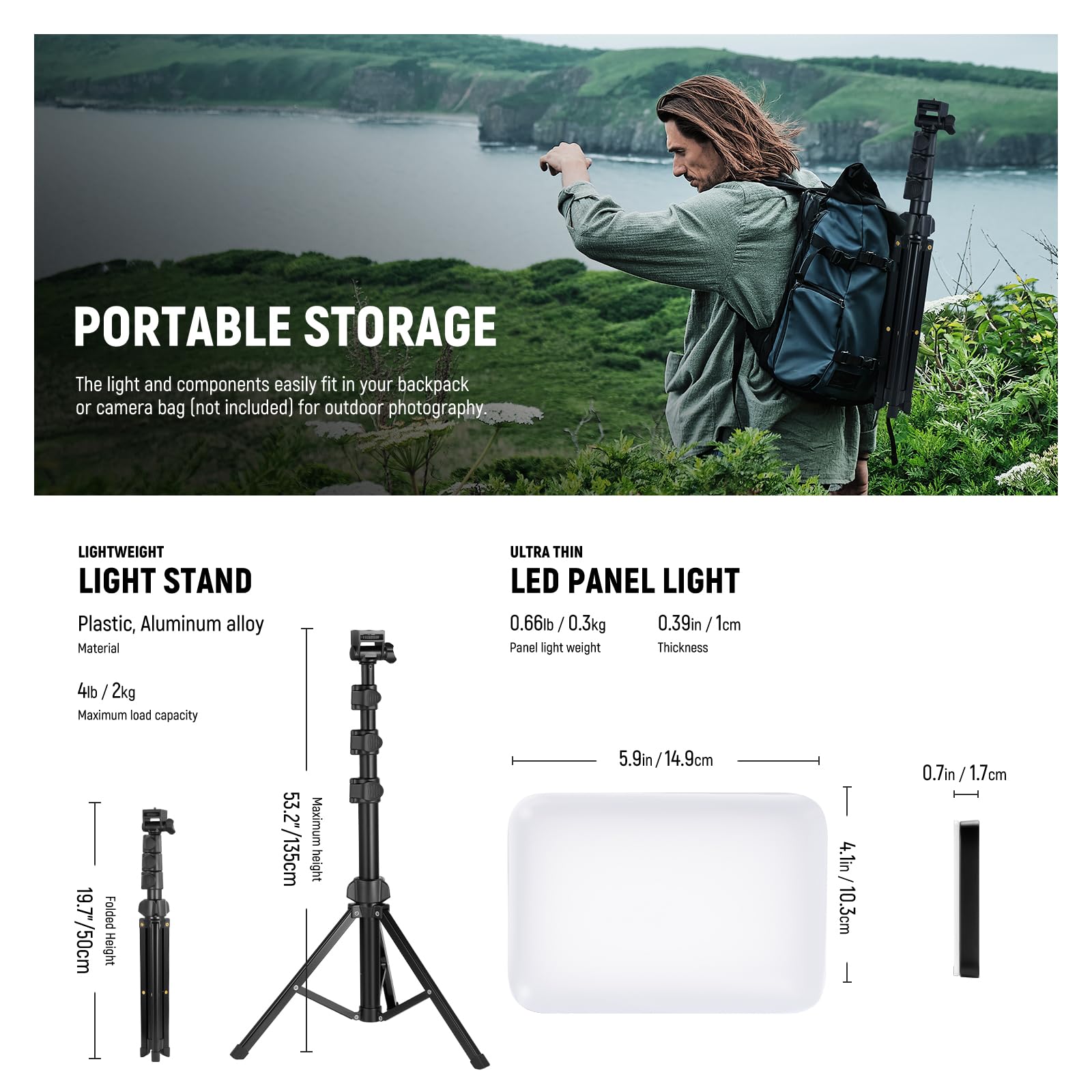 NEEWER BASICS Zestaw oświetleniowy LED do oświetlenia wideo, 3 sztuki, dwukolorowe, ściemniane, przenośne lampy studyjne ze statywem i filtrami, 3200K ~ 5600 K CRI95 750 luksów do nagrywania wideo