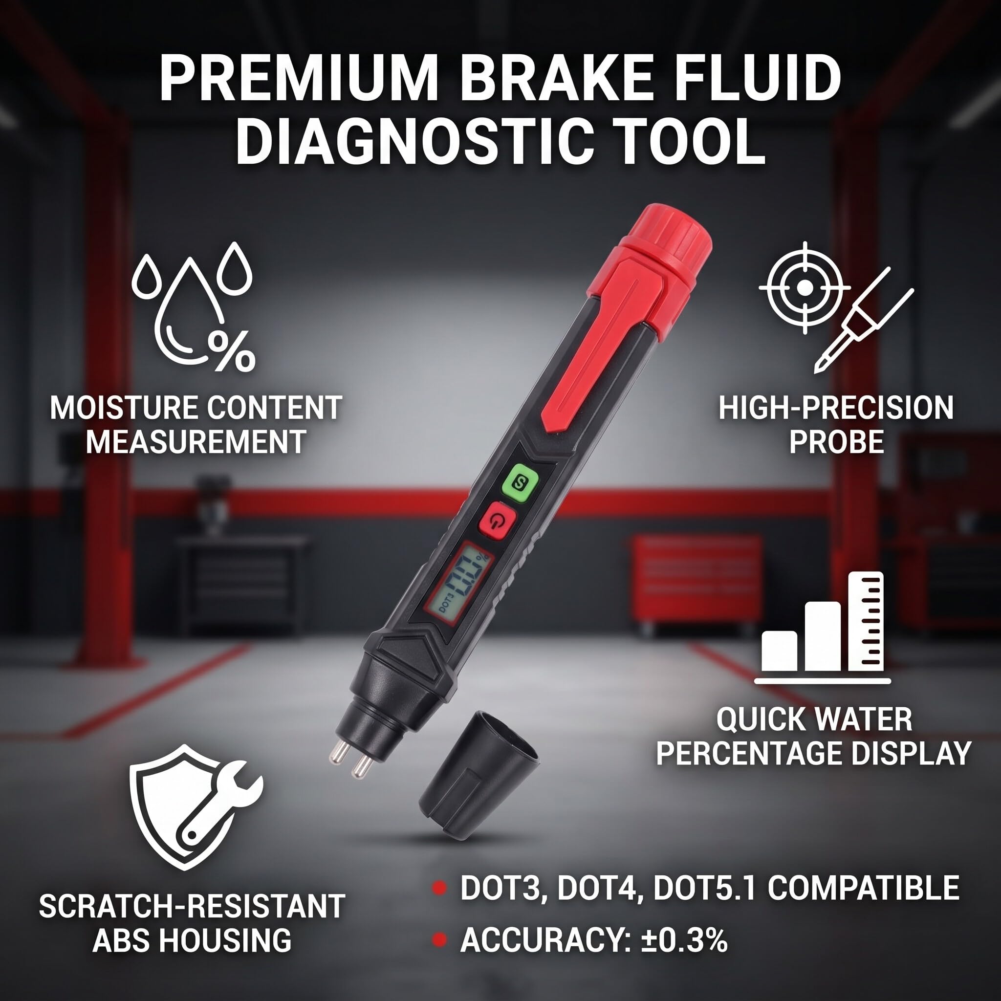 Probador de Líquido de Frenos Automotriz con Analizador de Humedad, Compatible con DOT 3, DOT 4 y DOT 5.1, Herramienta de Diagnóstico Profesional para Sistemas de Frenado