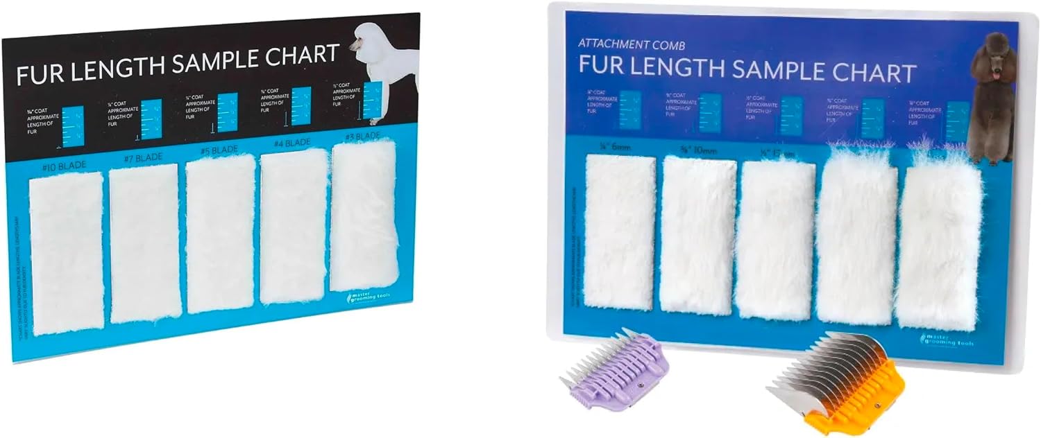 PUREPET Professional Grooming Tools Blade or Attachment Comb Dog and Cat Fur and Hair Length Sample Charts (Set of Both Charts)