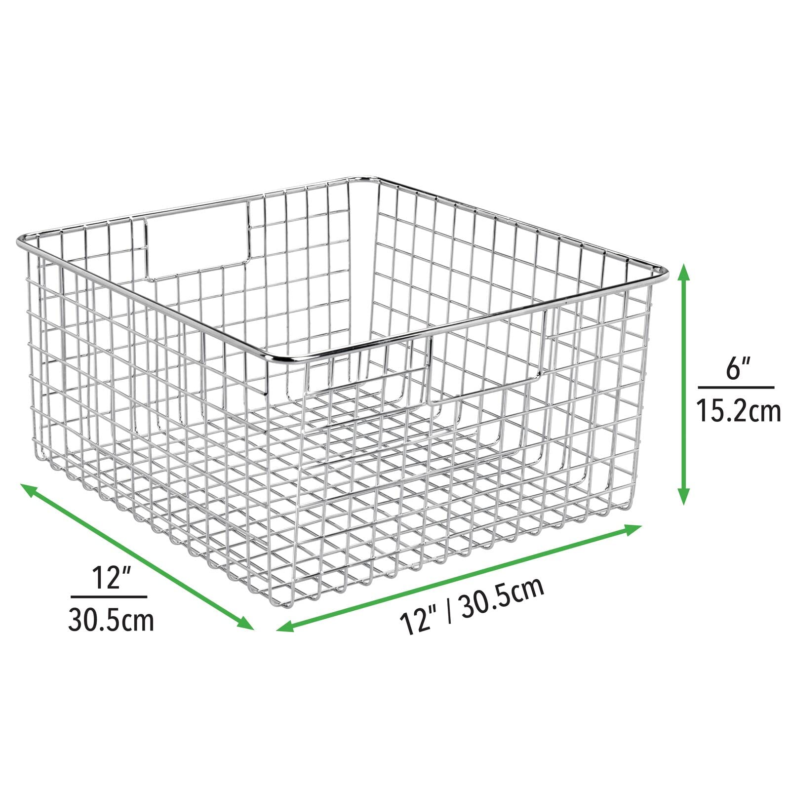 mDesign Organizer scrivania per posta, carte e cancelleria – Cesta metallo per uffici, scuola, camere da letto, cucine, bagni, garage – Cesta portaoggetti con manici incorporati – Set da 4 – cromato