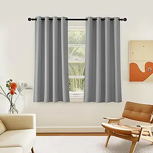 NICETOWN Room Darkening Short Curtain 54 inches Long for Living Room, Grommet Sound Reducing Thermal Insulated Curtains for Bedroom Nursery Window, 46W x 54L, 1 Piece, Silver Grey