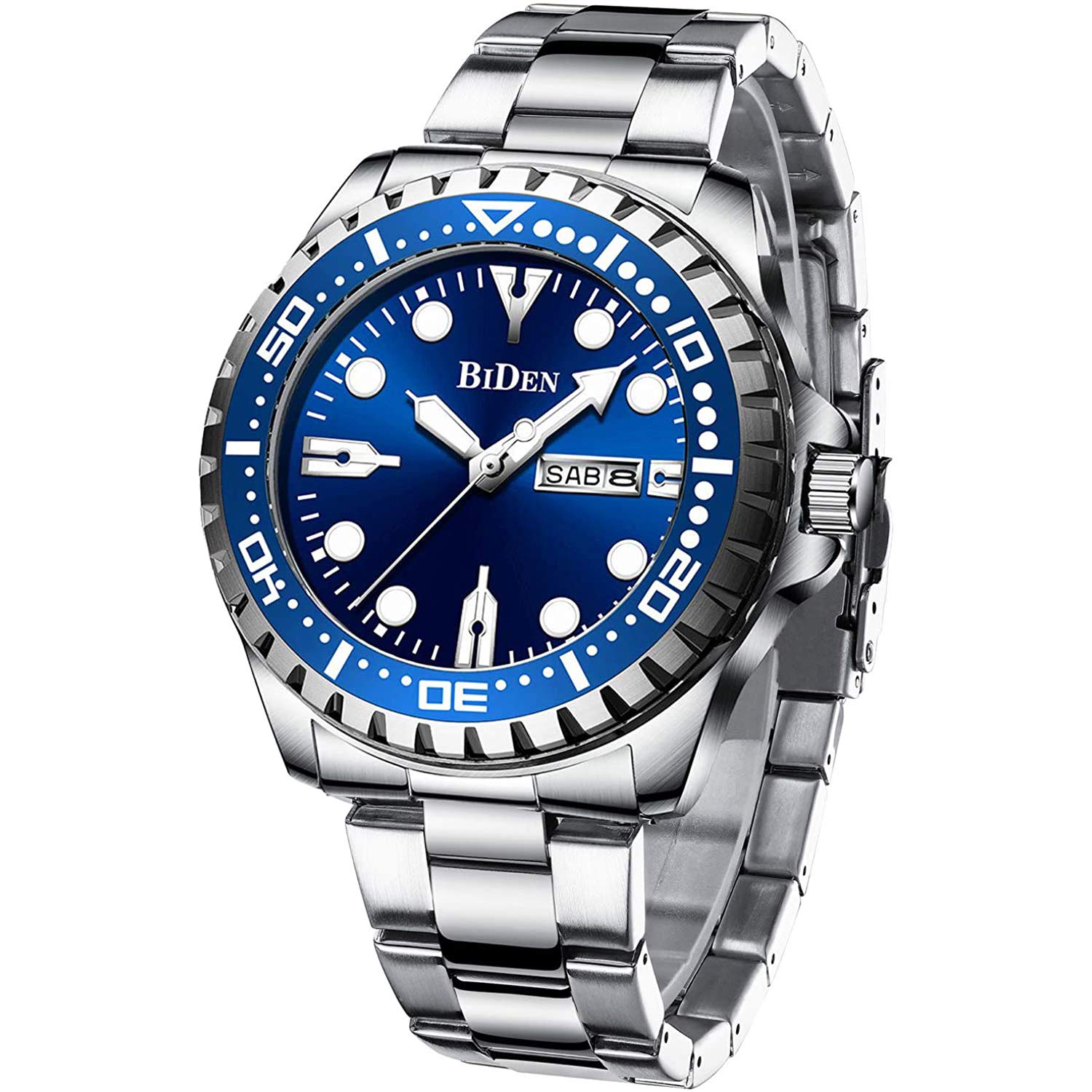 MASTOP Reloj para hombre con cronógrafo, resistente al agua, de acero inoxidable, con fecha de negocios, analógico, de cuarzo, para hombre