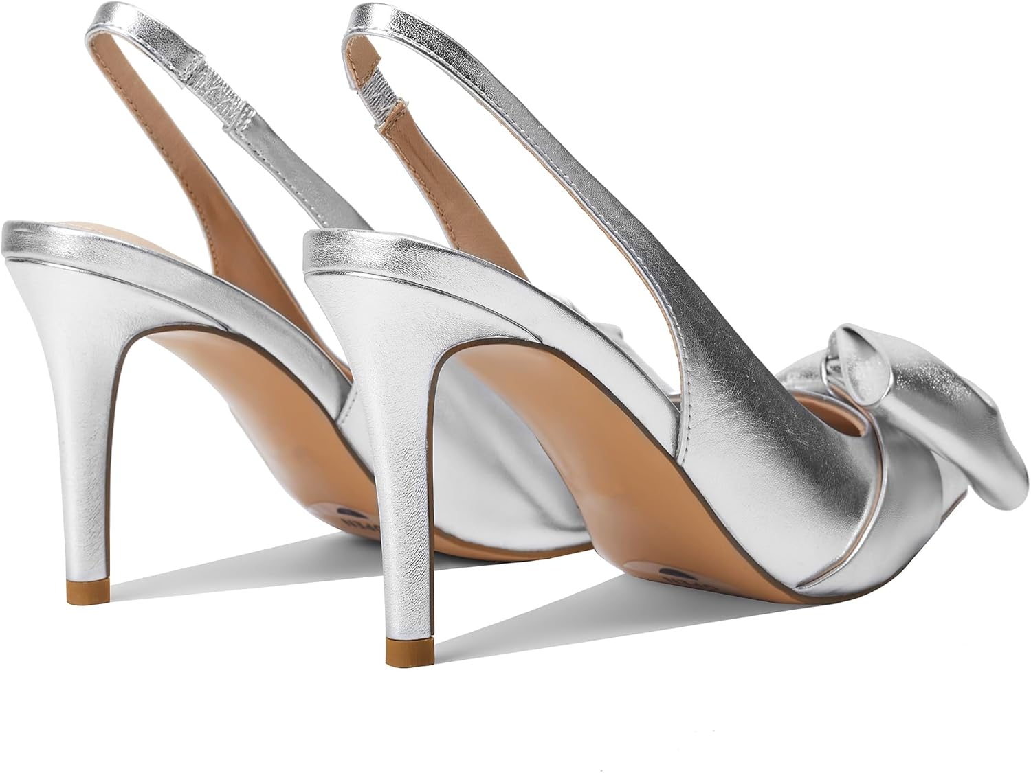Women's Slingback Heels with Bow Pointed Toe Pumps with Elasticated Strap 3.3" High Heels for Evening Dress Shoes