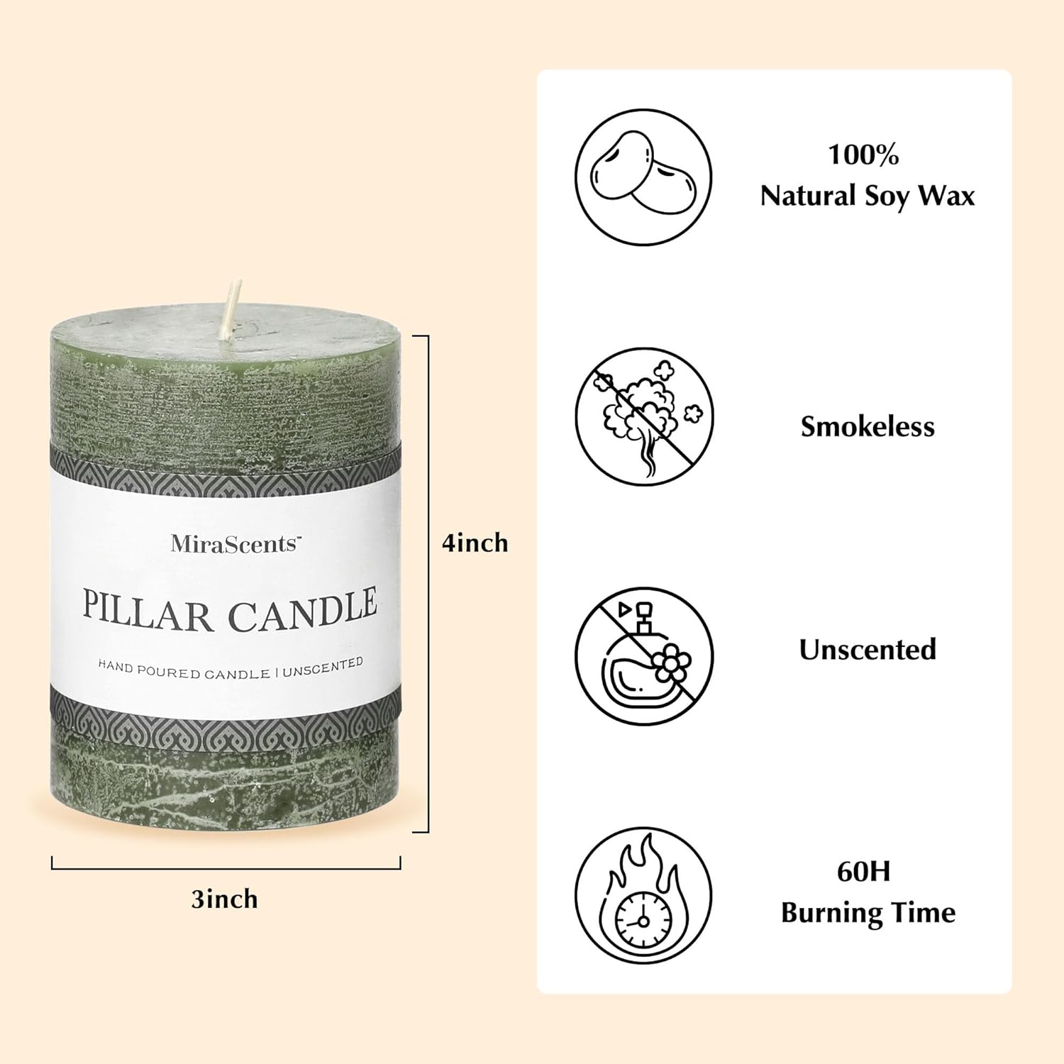 3x4 Inch Moss Green Pillar Candles - Set of 3, Long Clean Burning, Smokeless Dripless Candles for Spring Home Decor, Dinner Table, Bathroom, Rustic Decor - Image 5