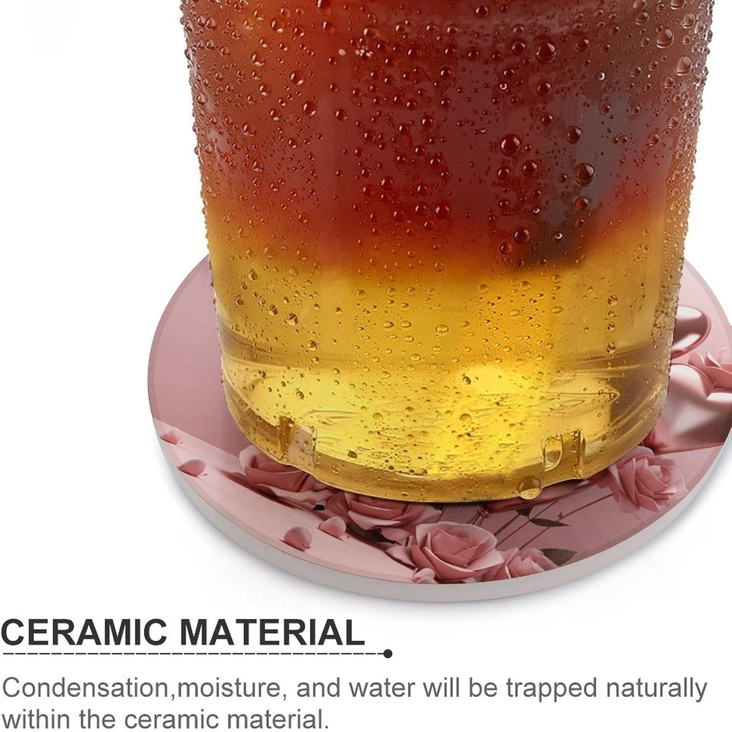 Pink Rose Balloon Heart Coasters for Drinks Absorbing Round Ceramic Stone Coaster with Cork Base Coffee Cup Beverage Table Cup Mat Modern Style Bar Coaster Set for Home Decor