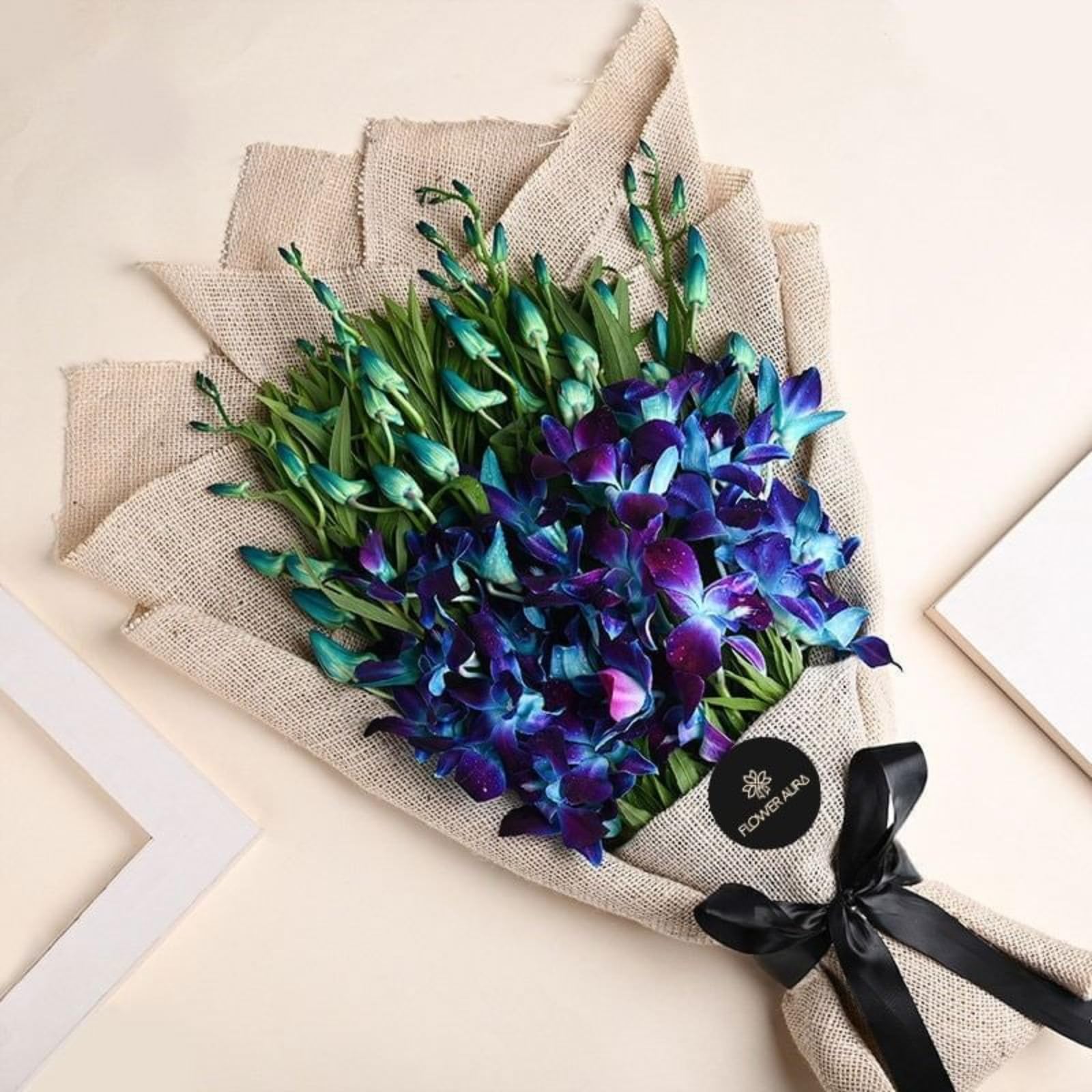 FlowerAura Fresh Live Flower Bouquet of 6 Blue Flowers In Jute Packing For Birthday Gift, Anniversary Gift, Wedding Gift, Congratulations Gift & Gift For Special Occasions (Same Day Delivery)-image-13