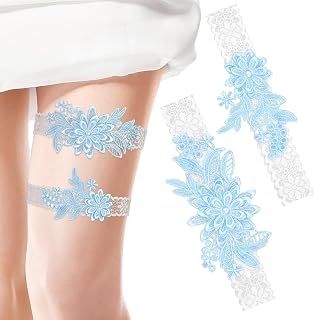 2Pcs Wedding Garters for Bride, Elasticity Lace Garter Faux Pearl Daisy Garters, Wedding Garter Set for Bride Women