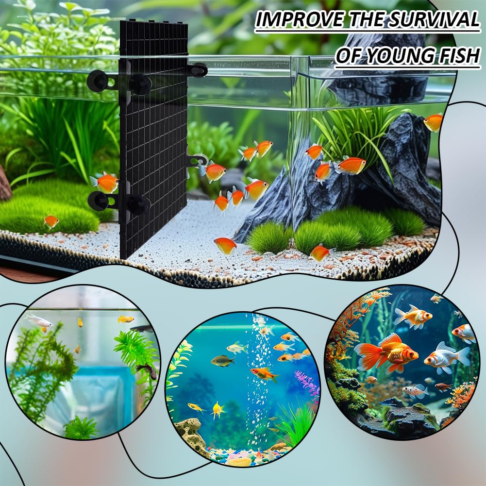 BENECREAT 8 Divisorio In Plastica per Acquario con 16 ventose, Griglia di Isolamento per Acquario Da 30x30cm per Separare I Diversi Pesci, Nero
