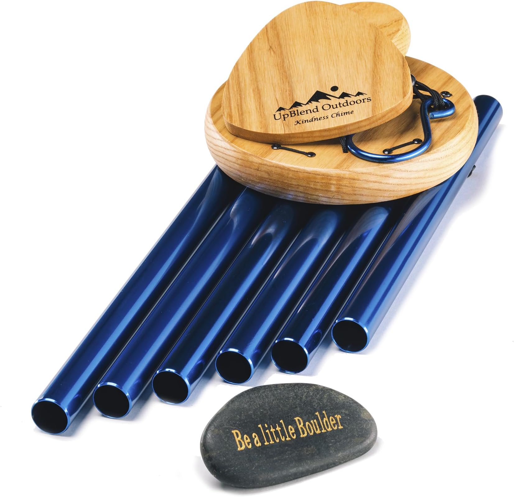 UpBlend Wind Chimes for Outside Gift – Deep Tone Wind Chime with Decorative Stone – Garden and Patio Décor for Porch or Yard, Elegant Outdoor Ornament, Meaningful Gift for Neighbors. 29” Blue.