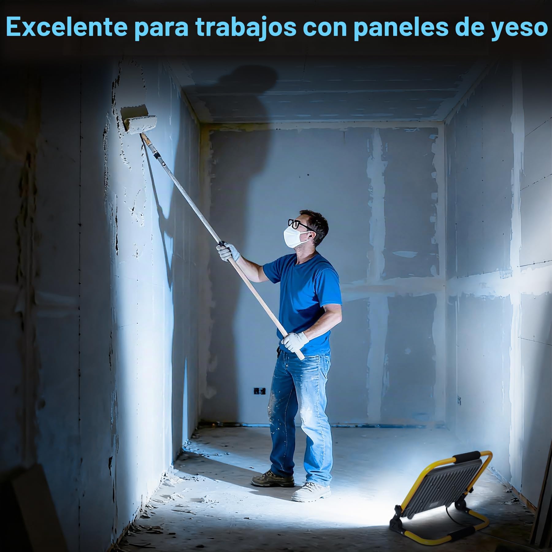 Foco de Trabajo LED 150W 15000LM 6500K Luz Blanca Fría IP66 Impermeable con Soporte Cable 2m – Obra, Reforma de Casa, Luz para Pladur