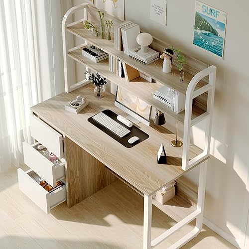 Miniatura 4 de Escritorio de 60 pulgadas con cajones, escritorio de computadora con gabinete para dormitorio, escritorio de estudio para espacios pequeños,