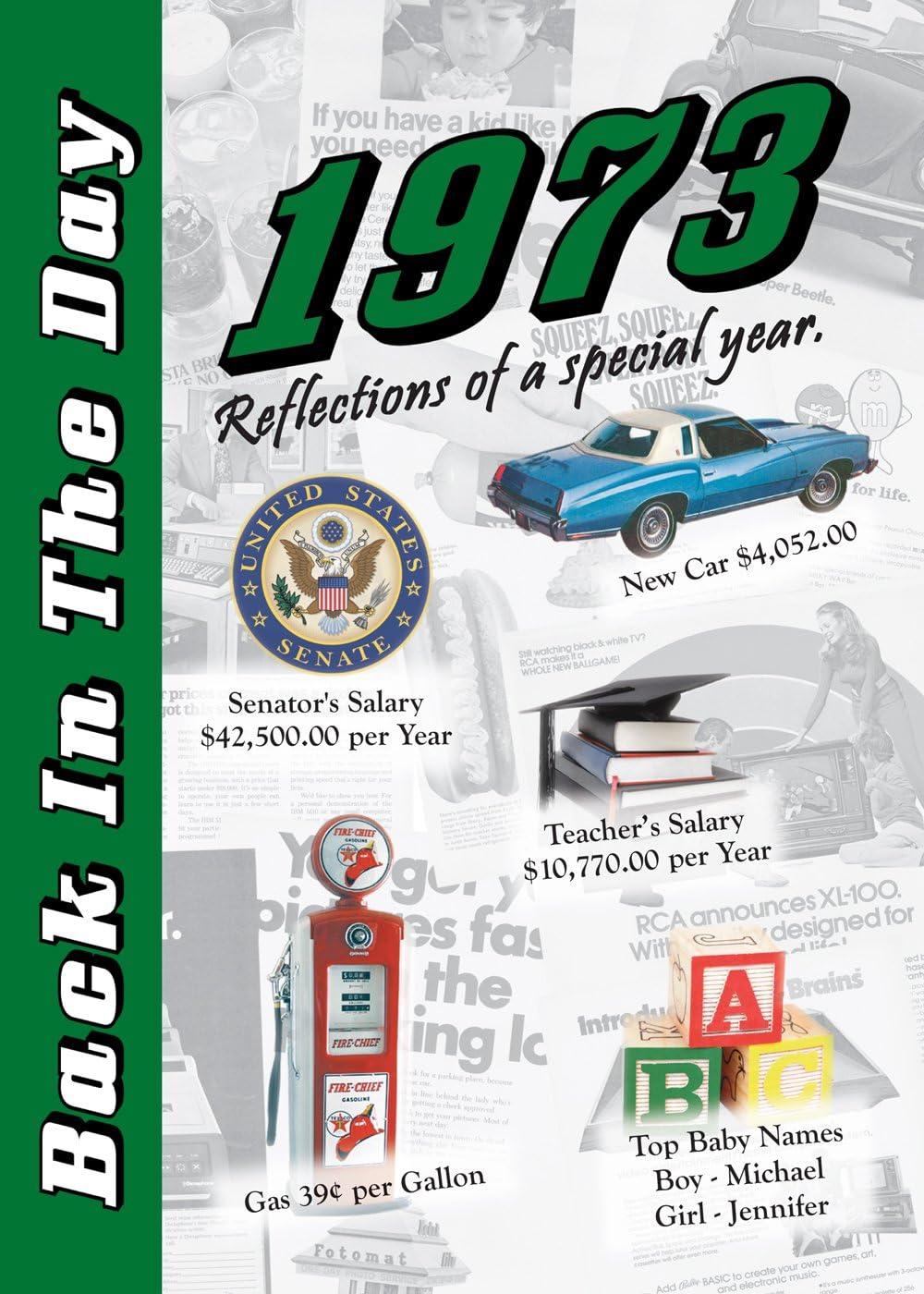 1973 Back In The Day - 24-page Greeting Card / Booklet with Envelope (5 x 7 Size) – Great for Birthdays, Anniversaries, Reunions, Graduations, Client & Corporate Gifts