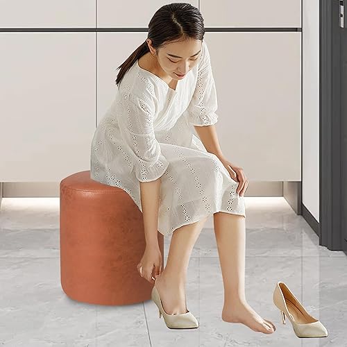 Miniatura 6 de Joveco Moderno otomano redondo con asiento acolchado suave, taburete acolchado tapizado para maquillaje, sala de estar, dormitorio, oficina en casa,