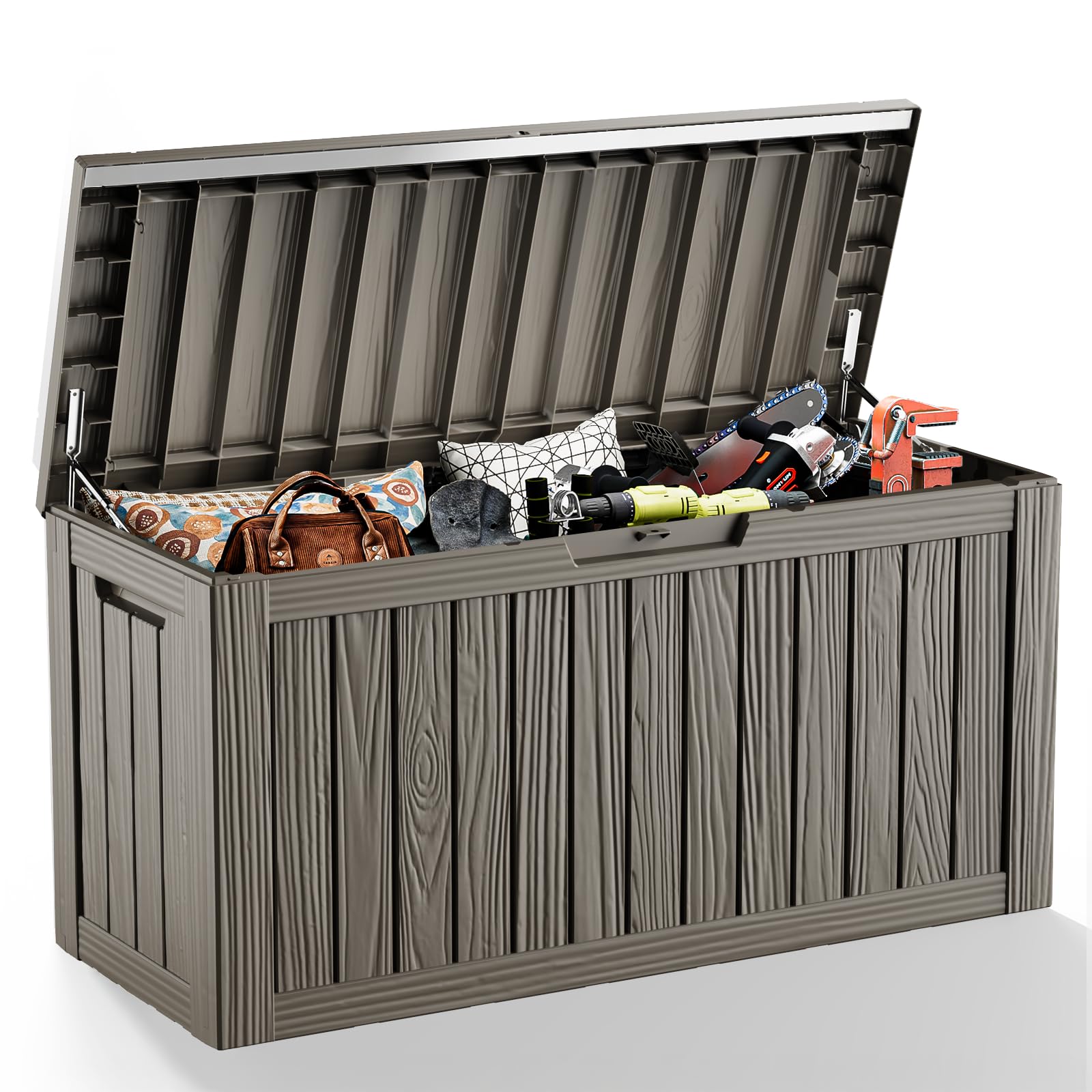EasyUp 81 Gallon Outdoor Storage Box Waterproof, UV Resistant Resin Deck Box with Hydraulic Rod, Lockable Design and Enhanced Durability for Patio, Garden, and Poolside Use
