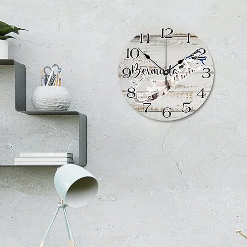 Miniatura 3 de Bermuda Landmark City Landscape - Reloj de pared con mapa de Bermudas de 10 pulgadas, redondo, funciona con pilas, reloj de escritorio silencioso