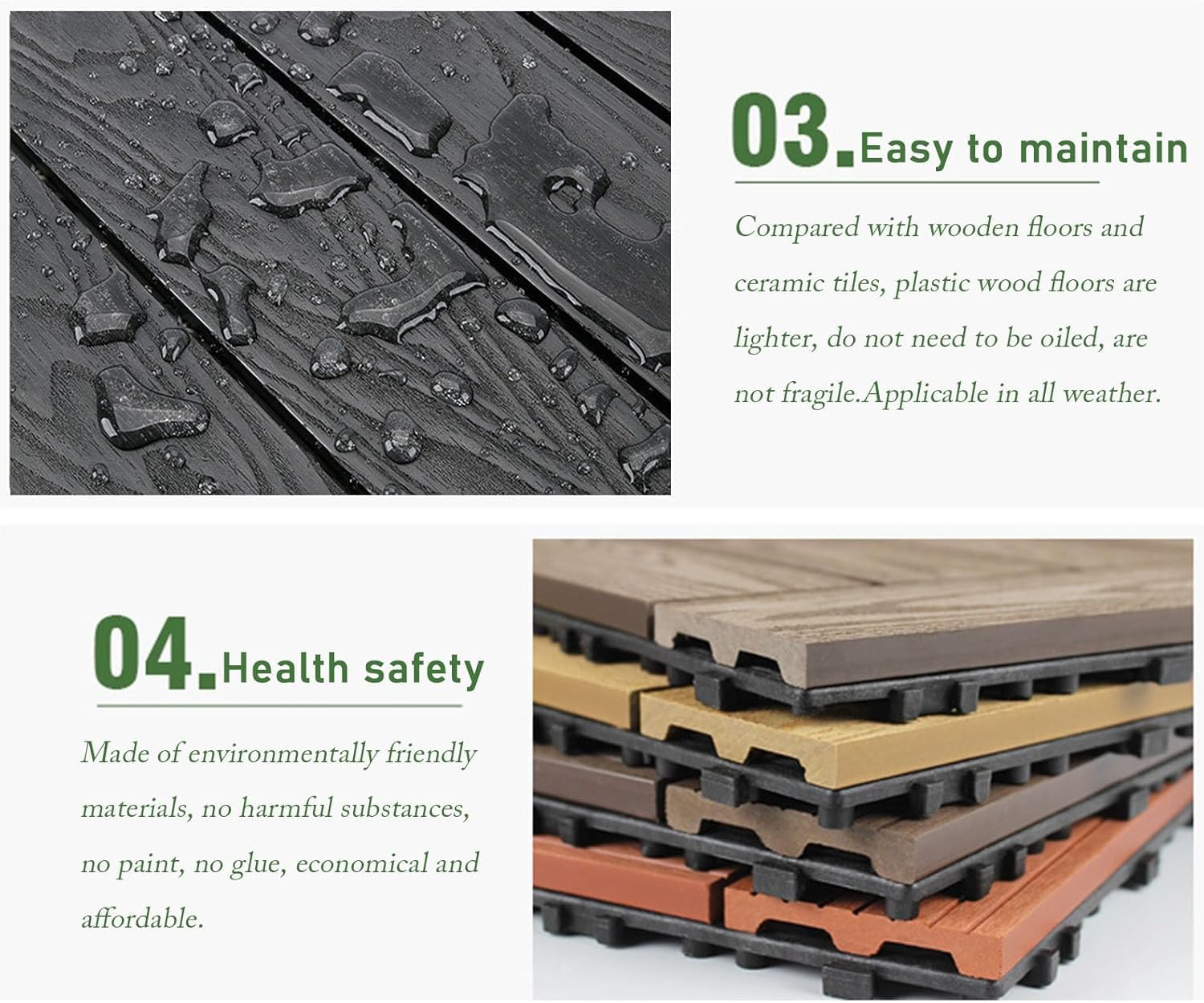 Dalles et lames de terrasse en composite, Bois emboîtable - Carreaux de terrasse intérieur et extérieur multicolores paquet de 10(A-White)
