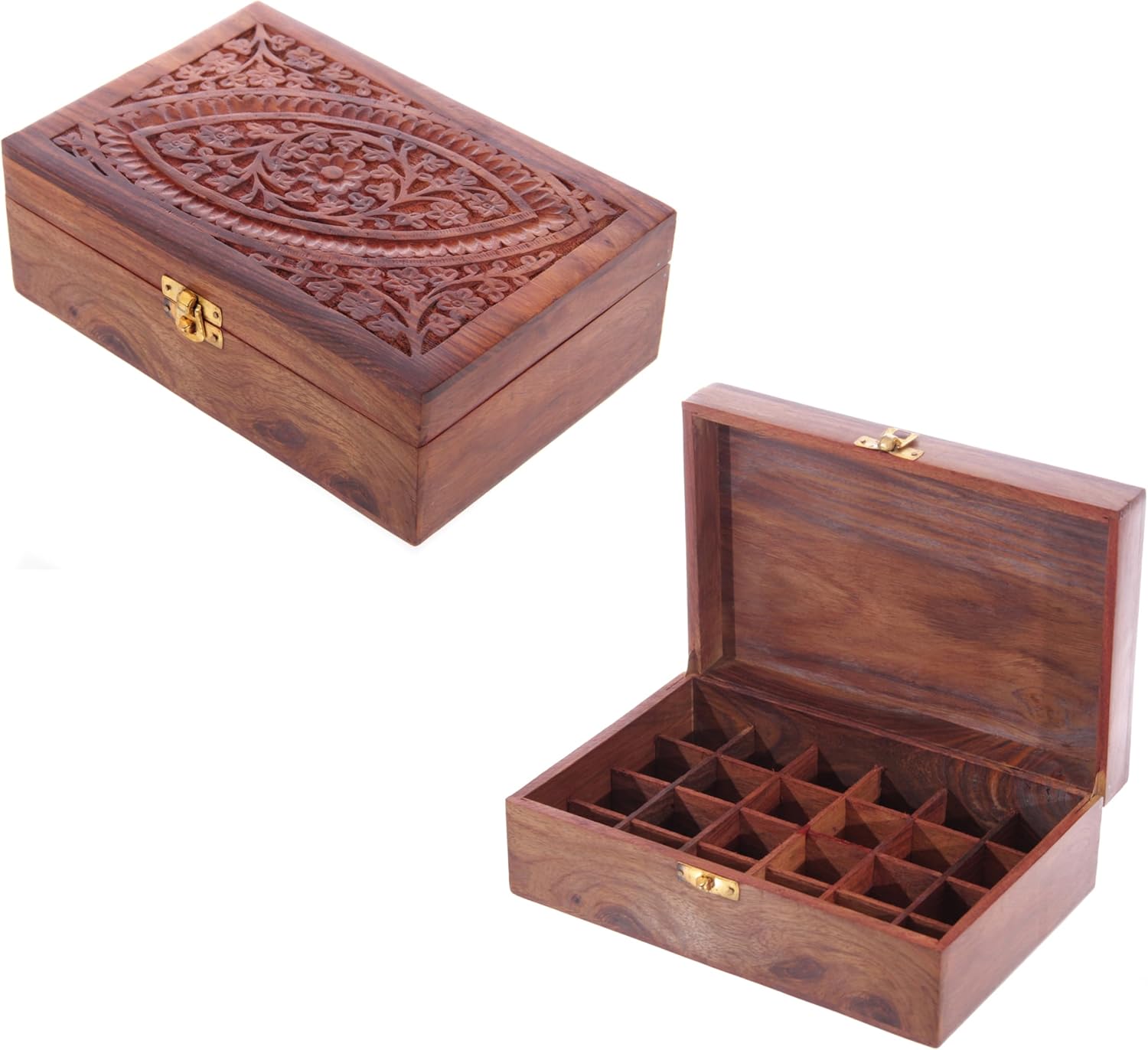 Sheesham Wood Essential Oil Box - Design 1 (Holds 24 Bottles)