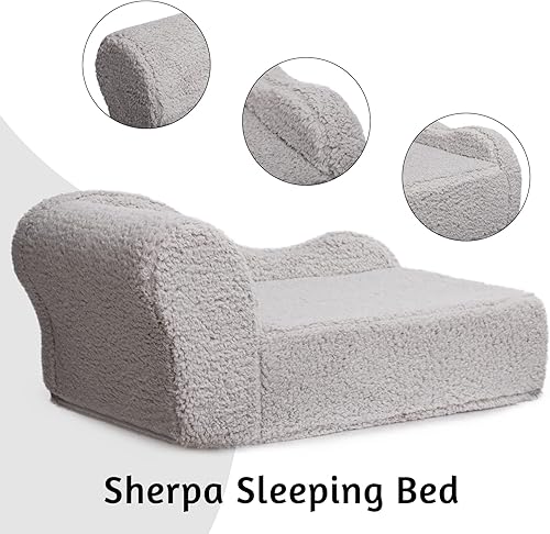 Miniatura 4 de PAPITLULU Sofá cama para mascotas, sofá abierto para perros, cama de dormir para gatos, silla de forro polar Sherpa para tumbona, espuma ultrasuave