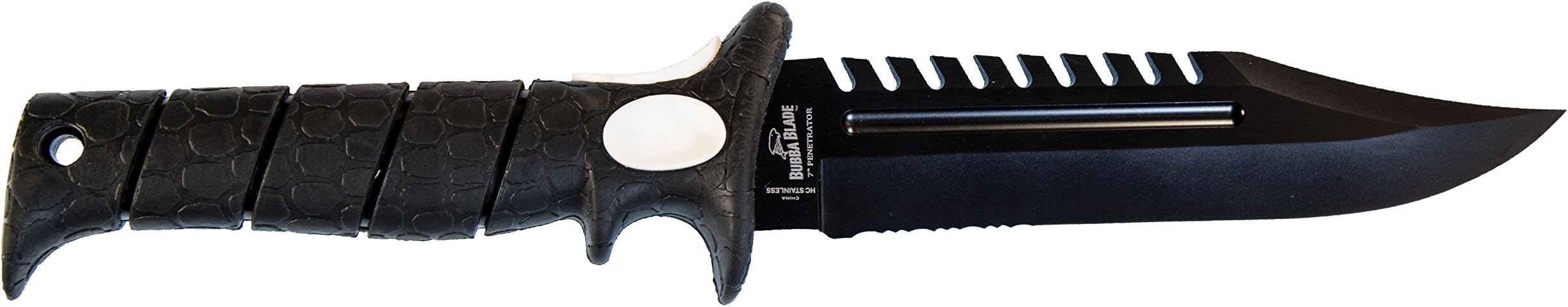 Bubba 7 Inch Penetrator Full Tang Knife with Non-Slip Grip Handle, Full Tang Serrated Saw Back Razor Sharp Zombie Blade, Lanyard Hole and Synthetic Sheath for Tactical and Survival